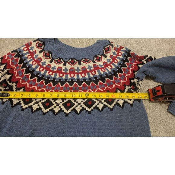 Chaps Sweater Women's Large Fair Isle Red White Blue Heritage Patriotic Cotton - Picture 14 of 14